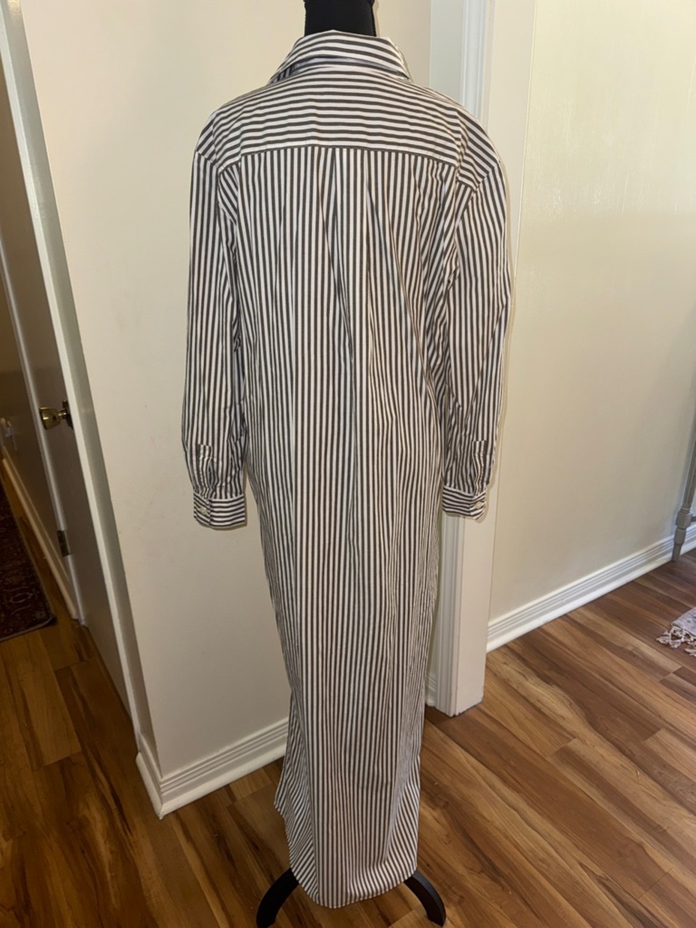 LOFT Striped Button-Up Dress in Gray & White - Picture 6 of 8